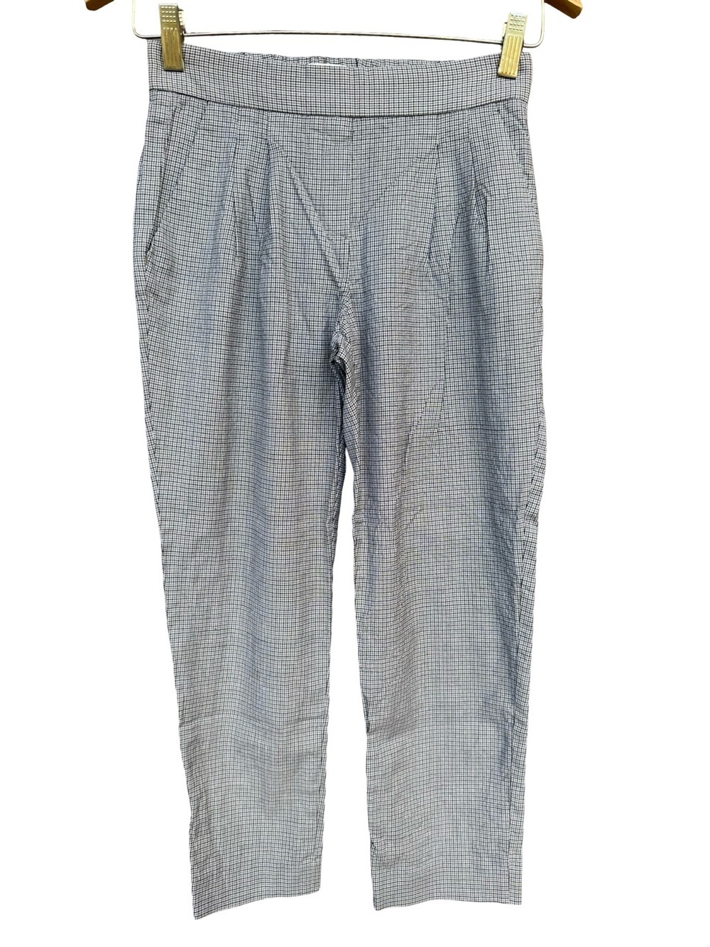 Aritzia Cropped Check Ankle Pants in Light Blue and White